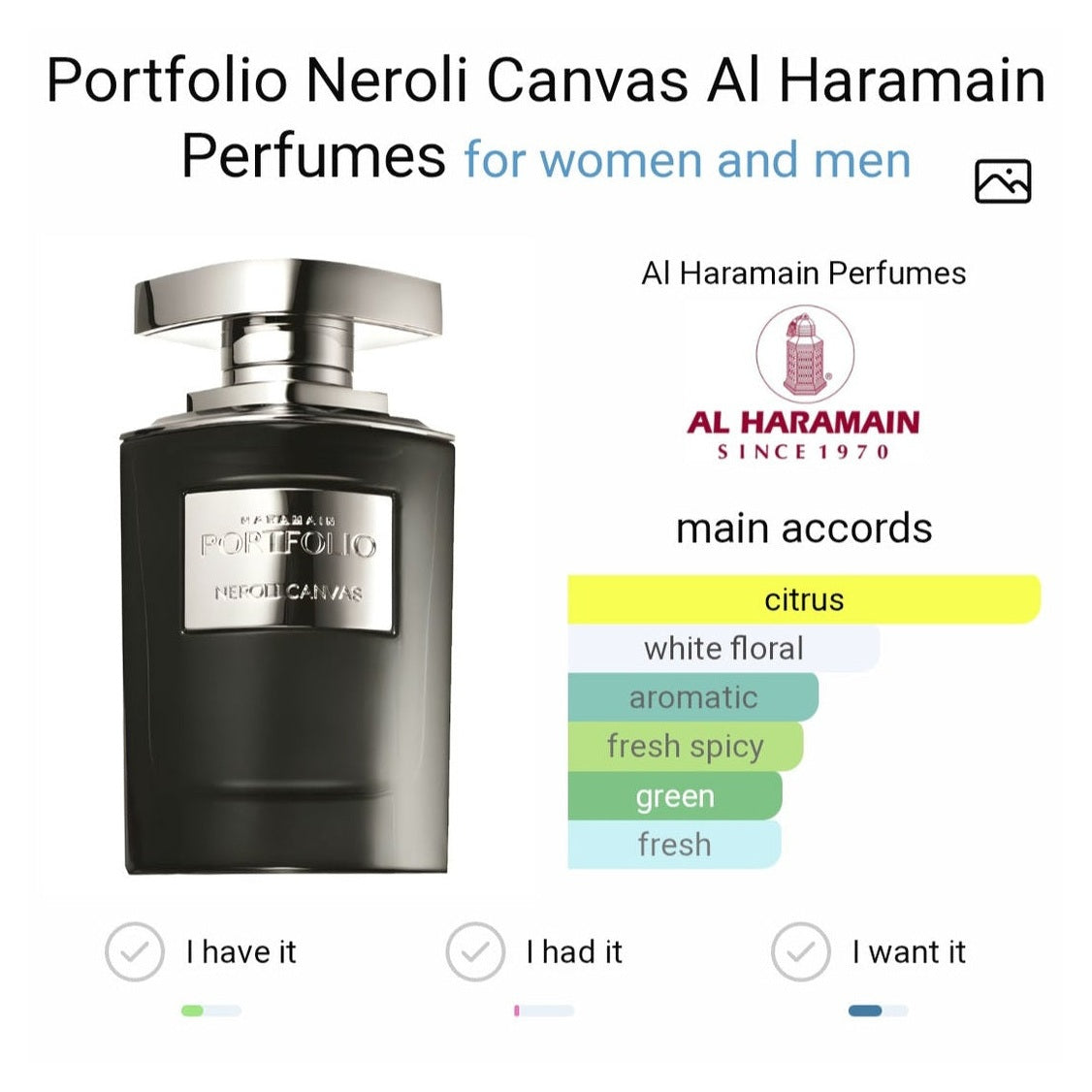 Al Haramain Portfolio Neroli Canvas edp 75ml - Perfume South Africa