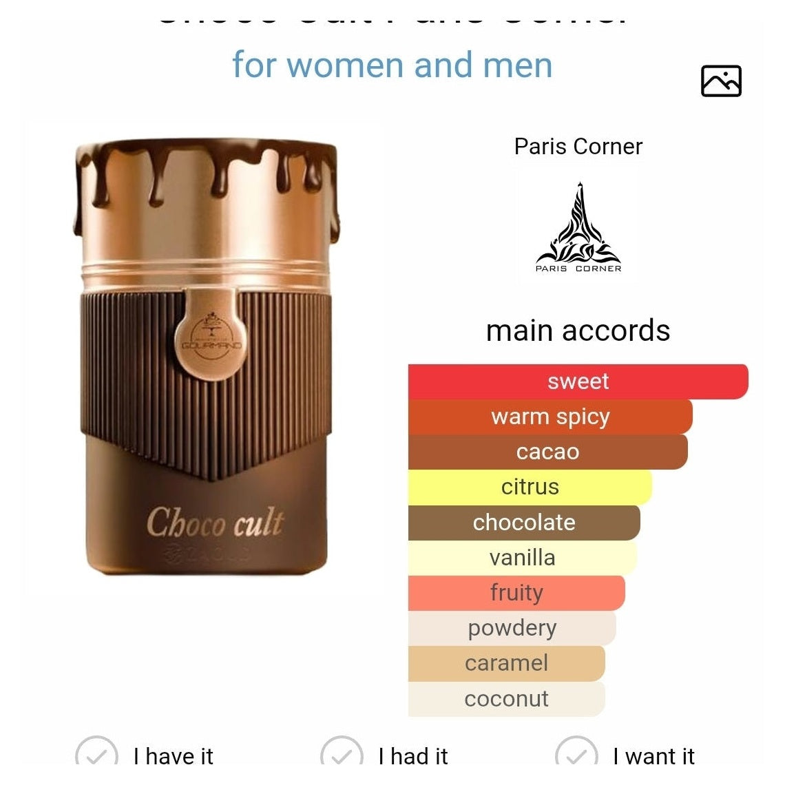 Choco Cult Paris Corner edp 100ml - Perfume South Africa